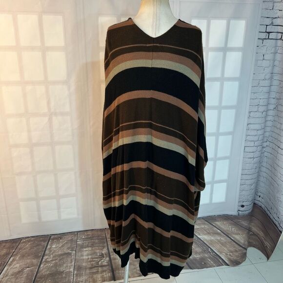 KK Intl. Brown Stripes Knit Open Front Poncho Long Cardigan Sweater Size XL - Picture 5 of 9